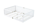 Full Size Kid Platform Bed Frame Toddler Bed Floor Bed with Safety Guardrails & Door