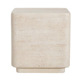 Square Travertine Side Table, Lightweight MGO Outdoor Patio End Table with Safe Rounded Edges, Beige
