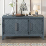 60"W American Retro Sideboard with Adjustable Shelves, Storage Cabinet with 3 Doors for Living Room, Entrance and Study Room, Navy Blue