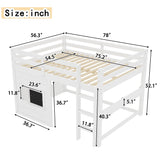 Full Size Loft Bed House Kids Loft Bed Frame with Double-Sided Sliding Chalkboard, Bookshelf & Safety Guardrails, White