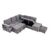 90.6" L-Shaped Padded Modular Sofa with Storage Space, Reversible Sectional Couch with USB Ports, and Cup Holders on the Armrests