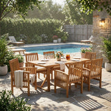 7pcs Outdoor Dining Set for 6, Patio Dining Furniture Set with 6 Chairs with Water-Resistant Cushion, Weather-Resistant Acacia Wood Frame