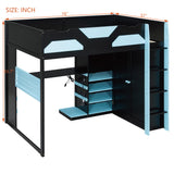 Full Size Gaming Loft Bed with Desk, RGB LED Lights & USB Charging, Wood Bed Frame, Multi-Storage Wardrobe & Pegboard