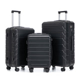 3PCS ABS Luggage Set Suitcase with Spinner Wheels & Combination Lock, 20"+24"+28", Black
