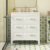 30"W Bathroom Vanity with Ceramic Sink, Free Standing Single Vanity Set with 3 Drawers, Solid Wood Frame, Classic Design