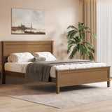 Queen Size Platform Bed Frame with Headboard and Wood Slat Support, Brown-ModernLuxe