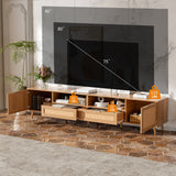 Rattan TV Stand for TVs up to 90'', Modern Farmhouse Media Console TV Cabinet Entertainment Center with Storage Space, Natural