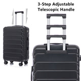 3PCS ABS Luggage Set Suitcase with Spinner Wheels & Combination Lock, 20"+24"+28", Black