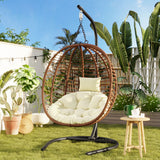 Folding Egg Chair with Stand, Hammock Swing Chair with Cushion & Headrest, Indoor/Outdoor Hanging Basket Chair