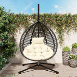 Modern Hanging Basket Egg Chair with Stand, Indoor & Outdoor Wicker Swing Chair with Soft Cushion & Headrest