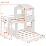 Twin Over Full Bunk Bed Loft Bed with Playhouse Design, Ladder & Guardrails