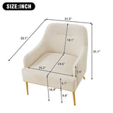 Modern Accent Chair Upholstered Armchair Single Sofa Chair Reading Chair with Curved Backrest and Gold Metal Legs, Beige