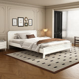 Queen Size Bed Frame, Pine Wood Platform Bed with Headboard, No Box Spring Needed, White
