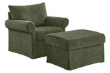 Upholstered Accent Chair with Ottoman, Single Sofa Chair Chaise Lounge Armchair Club Chair, Green