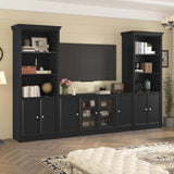 128"W Entertainment Center for TVs up to 80", Modern TV Stand Media Console Wall Unit with Glass Display Shelves