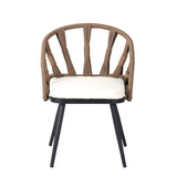 5-Piece Outdoor Dining Set, Rectangular Table with PE Rattan Rope-Woven Chairs & Cushions, Weather-Resistant Patio Furniture, Brown