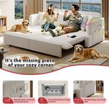 3-in-1 Pull-out Sleeper Sofa Bed with Bluetooth Speaker, USB Ports, Pillows & Side Pockets, Recliner Convertible Sofa Lounge Couch, Beige