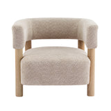 Accent Chair, Boucle Upholstered Armchair, Wood Single Sofa Lounge Chair
