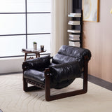 Leather Lounge Chair Upholstered Accent Chair Ergonomic Single Sofa Chair Medieval Modern Decorative Armchair, Antique Black