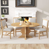 Farmhouse 5-Piece Extendable Dining Table Set with 4 Upholstered Chairs, Extendable Dining Table with 15.7" Leaf, Natural