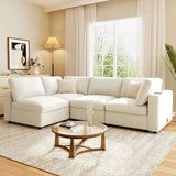 113" Modular Sectional Sofa, Chenille Sofa Couch with Storage, USB/Wireless Charging & Bluetooth Speaker, Beige