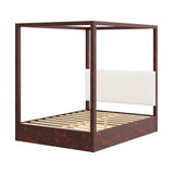 Queen Size Canopy Bed 4-poster Platform Bed Frame with Upholstered Headboard, Espresso