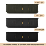 Farmhouse Wooden TV Stand with Sliding Tambour Door for TVs up to 75", Fluted Media Console with Adjustable Storage, Golden Handle TV Cabinet with Cable holes for Living Room