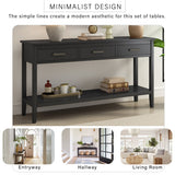 62.2'' Farmhouse Entryway Table with 3 Drawers, Painted Console Table with Bottom Shelf & Iron Handles, Minimalist Sofa Table for Living Room, Hallway, Kitchen, Bedroom, Office