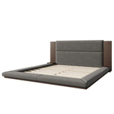 Floor Upholstered Platform Bed with Extended Wood Headboard & Bedside Shelf,No Box Spring Needed