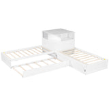 Twin Size L-Shaped Platform Bed with Storage Cabinets,Desk,Trundle and LED Light