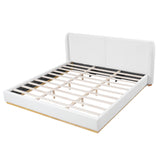 Modern White Bouclé Winged Bed Frame with Enclosed Wood Base, King Size