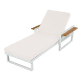 Outdoor Chaise Lounge with 4-Position Adjustable Back & Water-Resistant Cushion, Patio Recliner Lounger Sunbathing Daybed, White&Cream