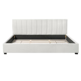 King Size Upholstered Bed Frame With Linen Fabric, Thick Headboard And Solid Wood Legs, Beige