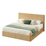 King Size Lift Up Storage Bed Frame, Wooden corrugated curved lines, Hydraulic Storage/No Box Spring Needed, Oak
