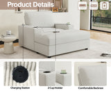 42.8" Oversized Chaise Lounge Chair with Storage Ottoman, Corduroy Sofa Bed with Cup Holders & USB Charging Port, Upholstered Sleeper Chair, Deep - Seat Reading Couch for Living Room, Bedroom