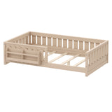 Wood Twin Size Platform Bed with Guardrail and Storage Shelves, Natural