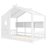 Floor House Bed for Toddler, Kids Montessori Bed with Storage Shelf, Playhouse Bed with Roof Design