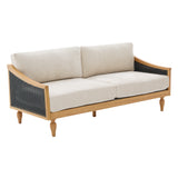 Mid-century Loveseat Sofa 70.9" Sofa Couch with Rattan Armrests&Wooden Legs for Living Room