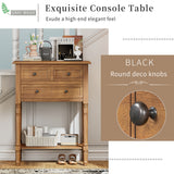 Narrow Console Table, Slim Sofa Table with Three Storage Drawers and Bottom Shelf (Natural)