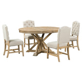 Retro Style Dining Table Set with Extendable Table and 4 Upholstered Chairs for Dining Room and Living Room