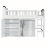 Twin Size Loft Bed with Storage Cabinet, Wardrobe and LED, White and Espresso