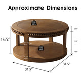 31.5 Inch Round Solid Wood Coffee Table & Sofa Table - Two-Tier Thickened Top, Sturdy Legs, Circle Table for Living Room
