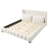 King Size Upholstered Platform Bed with 2 Pillows, White