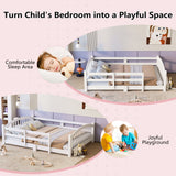 Twin Montessori Floor Bed with Slats and Safety Guardrails, Solid Wood Floor Bed with Fence and Without Door, Easy Assemble Montessori Bed for Girls and Boys, White