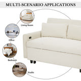Pull-out Sofa Bed Convertible Couch 2 Seat Loveseat Sofa Modern Sleeper Sofa with Two Throw Pillows and USB Ports for Living Room, Beige