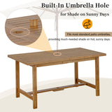 5-Piece Outdoor Acacia Wood Outdoor Dining Set of 4,59.06-Inch Rectangular Table with Umbrella Hole,Suitable for Patio, Lawn, Garden, Poolside, & Indoor Use