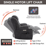 Up to 350 LBS Chenille Power Lift Recliner Chair, Heavy Duty Motion Mechanism with 8-Point Vibration Massage and Lumbar Heating, USB and Type-C Ports, Stainless Steel Cup Holders