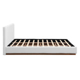 Elegant White Fabric Upholstered Bed With Nice Wood Grain Textured Solid Wood Base Frame,White