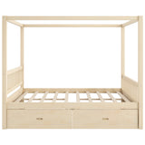 Wooden Canopy Bed with Storage Drawers, Queen size, Natual