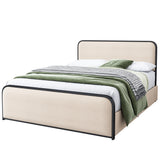 Modern Metal Bed Frame with Curved Upholstered Headboard and Footboard Bed with 4 Storage Drawers, Heavy Duty Metal Slats